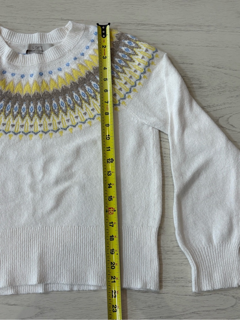 LOFT Fair Isle Sweater Womens M White Yellow Blue Cozy Knit Crewneck - Picture 8 of 8